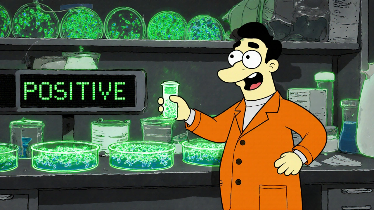 Technicien de laboratoire manipule un échantillon de selles et des boîtes de Pétri.