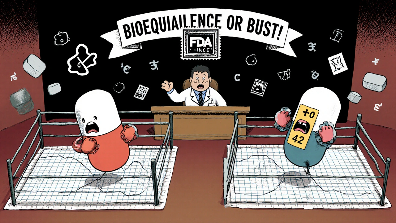 Deux profils de dissolution en lutte comme des boxeurs, avec un score f2 de 42 et une empreinte FDA au fond.