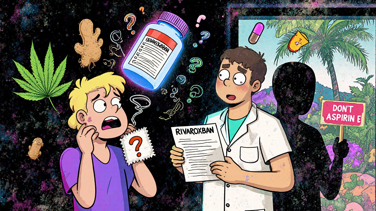 Voyageur en urgence médicale à l&#039;étranger tenant une liste médicale, entouré de comprimés flottants et d&#039;éléments dangereux.