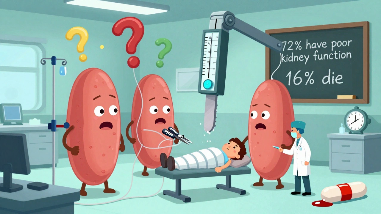 Des mitochondries géantes sont exécutées dans un laboratoire absurde, sous une lame de jauge de lactate qui tombe comme une guillotine.