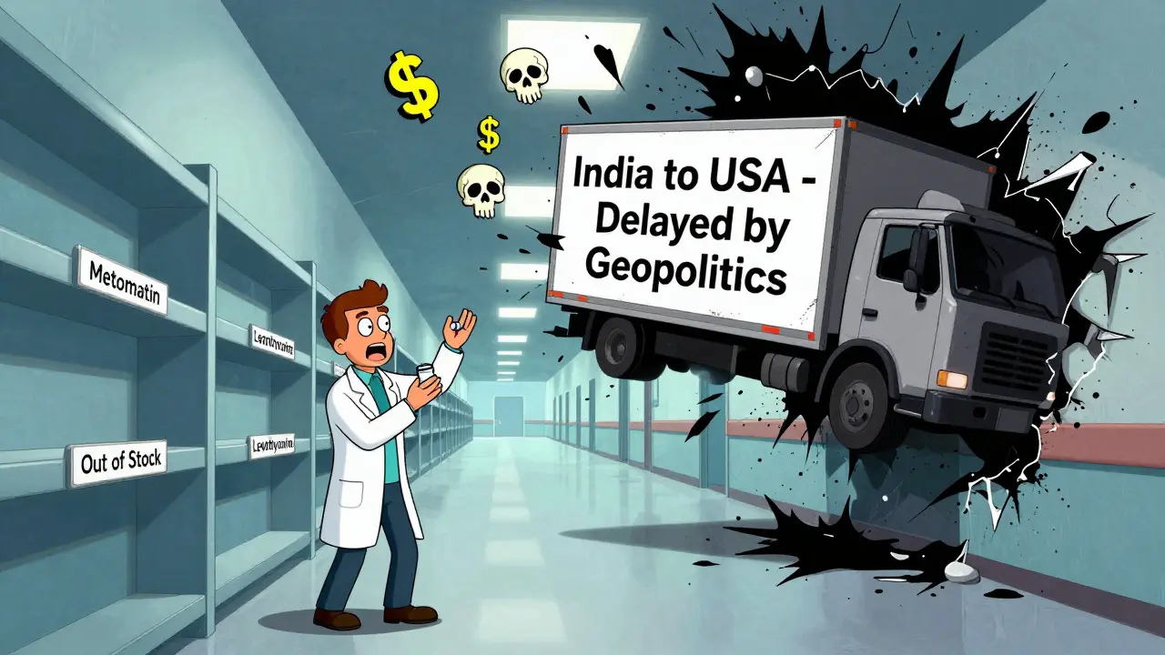 Couloir d'hôpital américain avec des étagères vides et une chaîne d'approvisionnement en déroute.