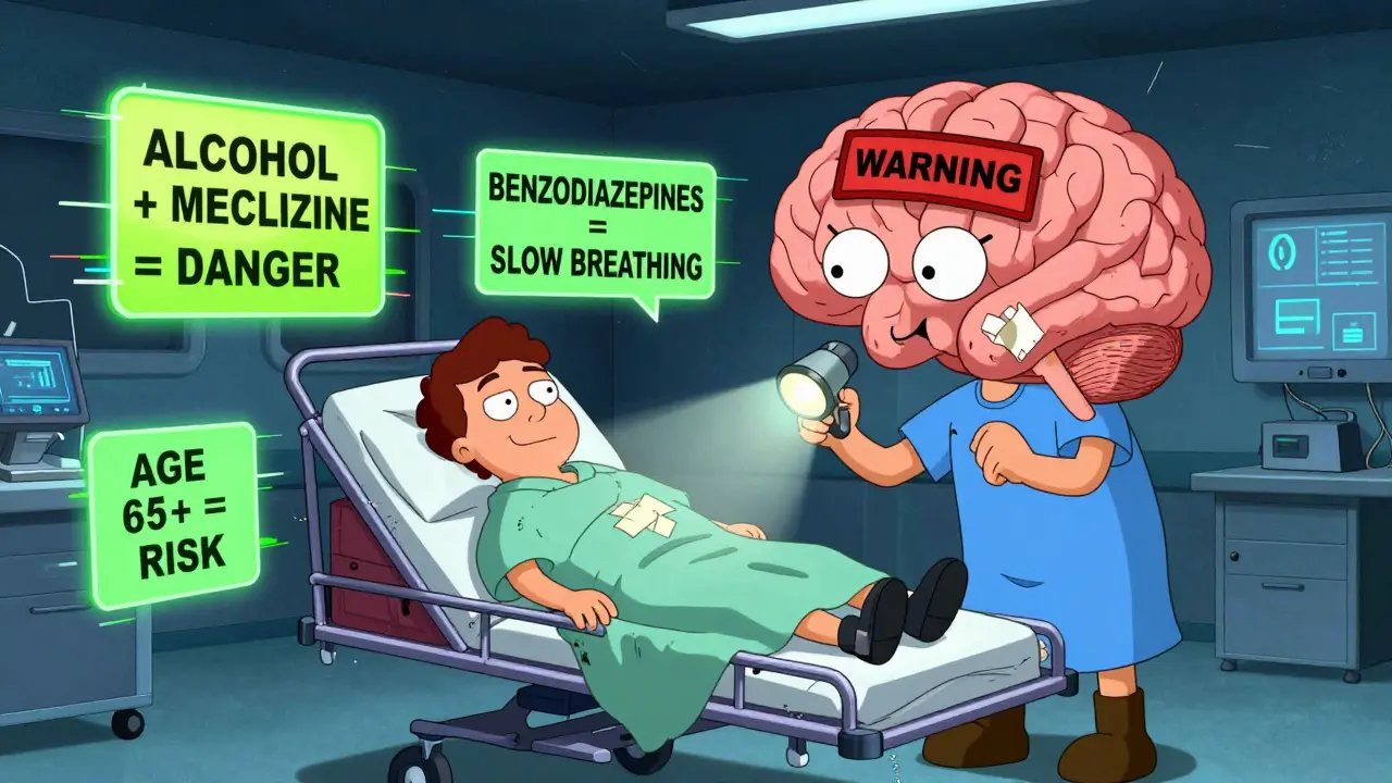 Scène d'urgence avec des avertissements flottants et un cerveau en panne réparé avec du ruban adhésif.