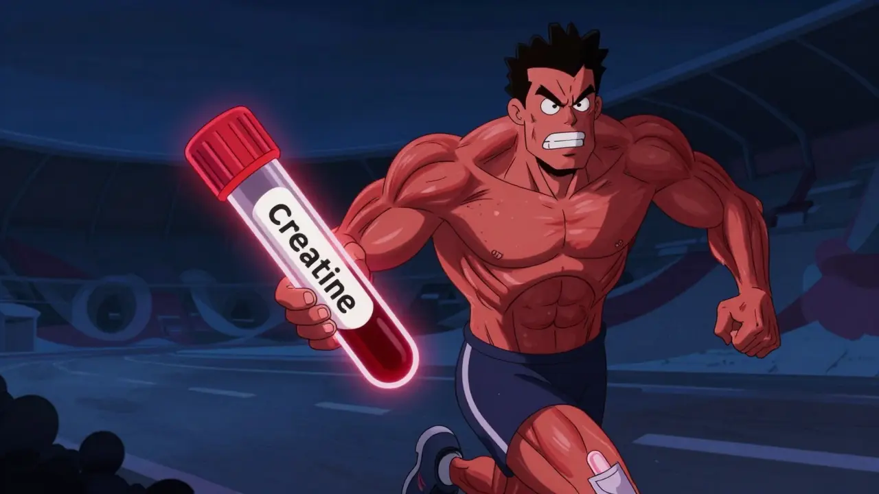 Coureur de marathon avec tension musculaire et tube de test sanguin