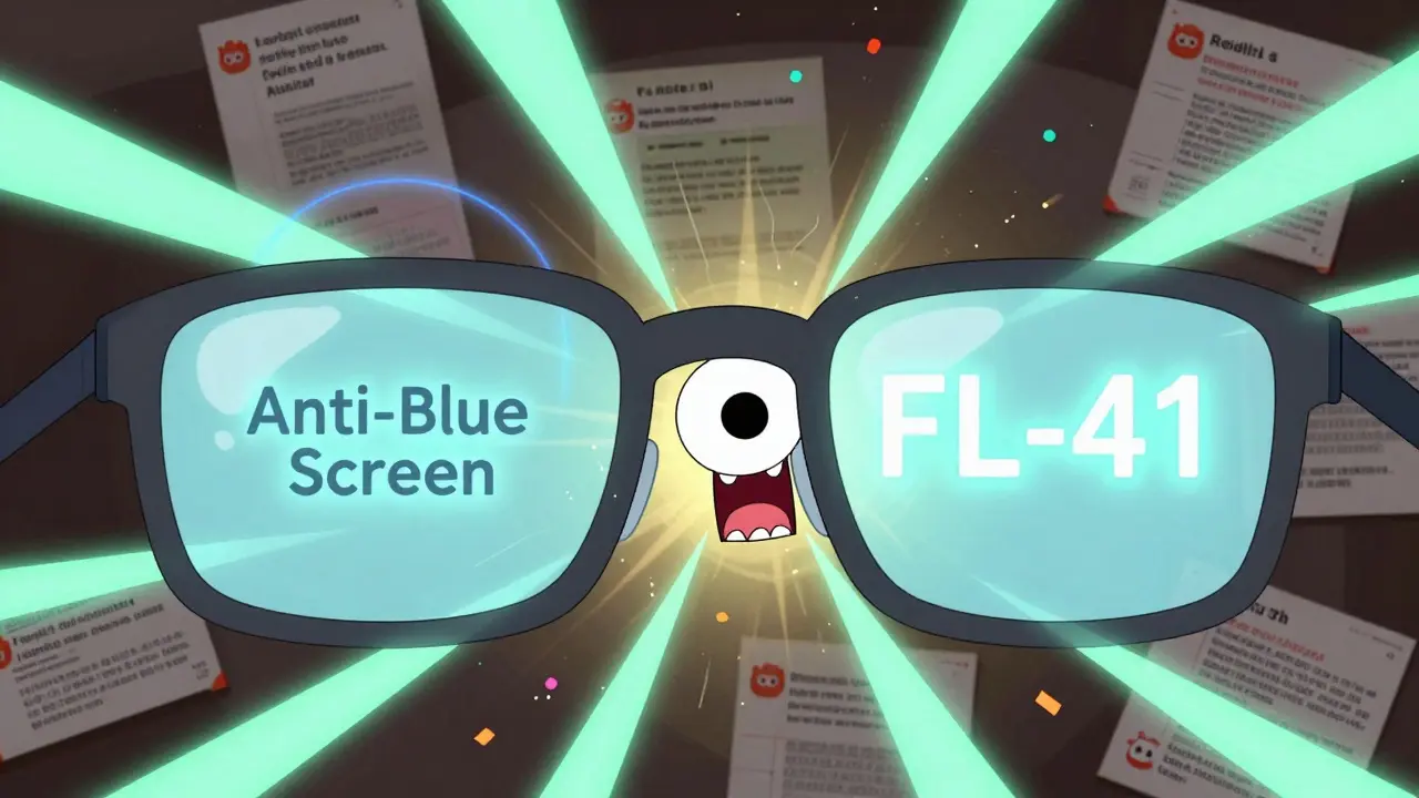 Deux paires de lunettes comparées : une inefficace, l'autre bloquant efficacement la lumière verte-bleue.