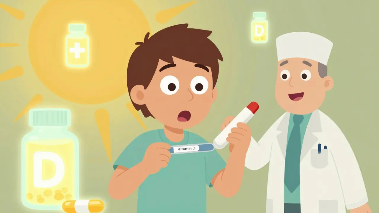 Personne vérifiant son taux de vitamine D avec des suppléments