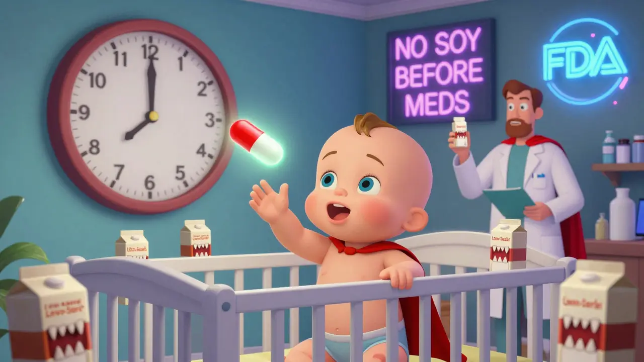 Bébé hypothyroïdien évitant le lait de soja grâce à une règle de 3 heures.