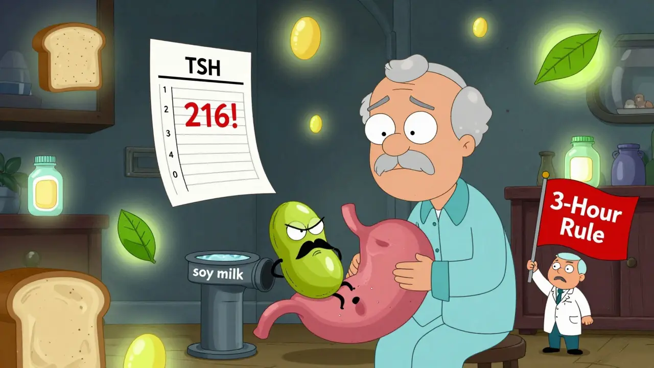 Homme âgé confronté à un taux de TSH élevé causé par une consommation de soja.