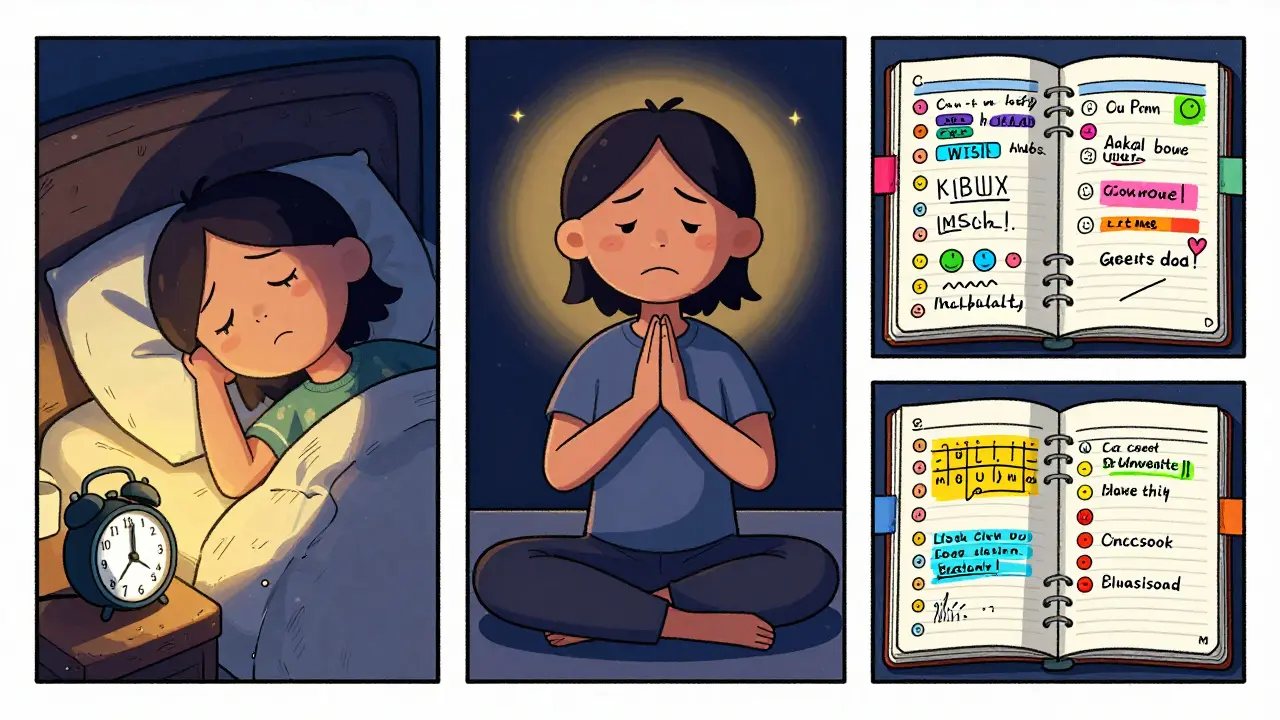 Trois panneaux montrant stratégies d'adaptation pendant traitement