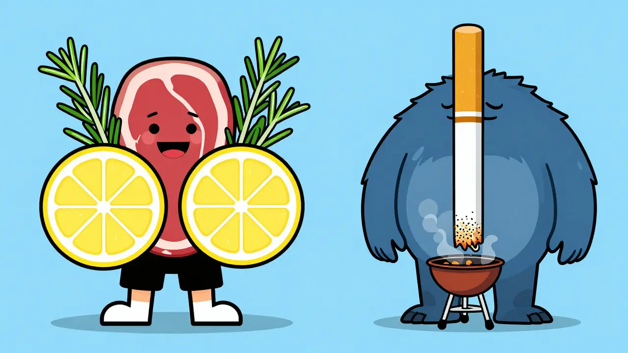 Comparaison stylisée entre la marinade protectrice et l'impact massif du tabac sur le foie.