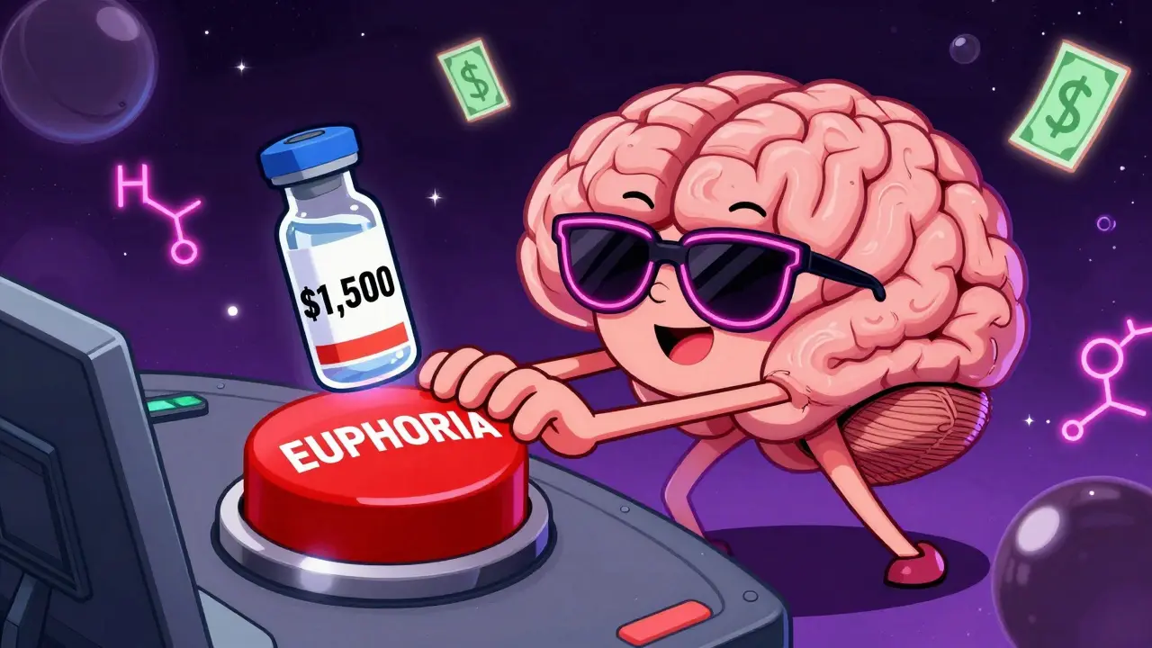 Représentation surréaliste du cerveau libérant de la dopamine face à un prix élevé.