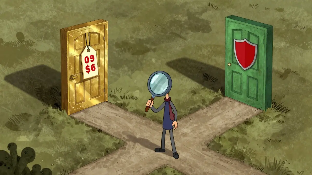 Personne choisissant entre une porte dorée chère et une porte verte sûre