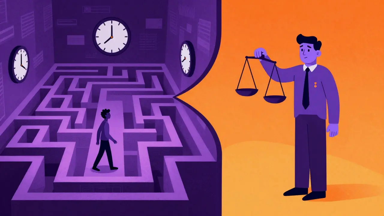 Illustration conceptuelle comparant les voies de contestation interne et externe