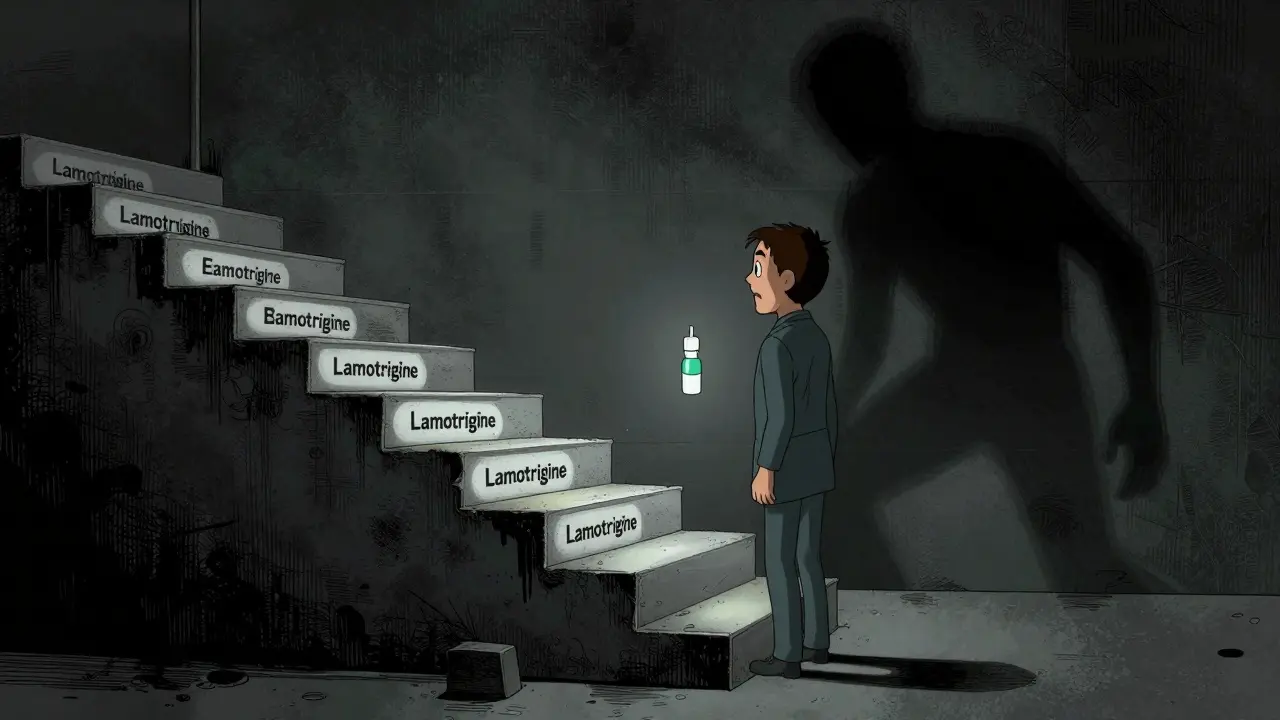 Illustration conceptuelle du titrage lent de la lamotrigine et des risques
