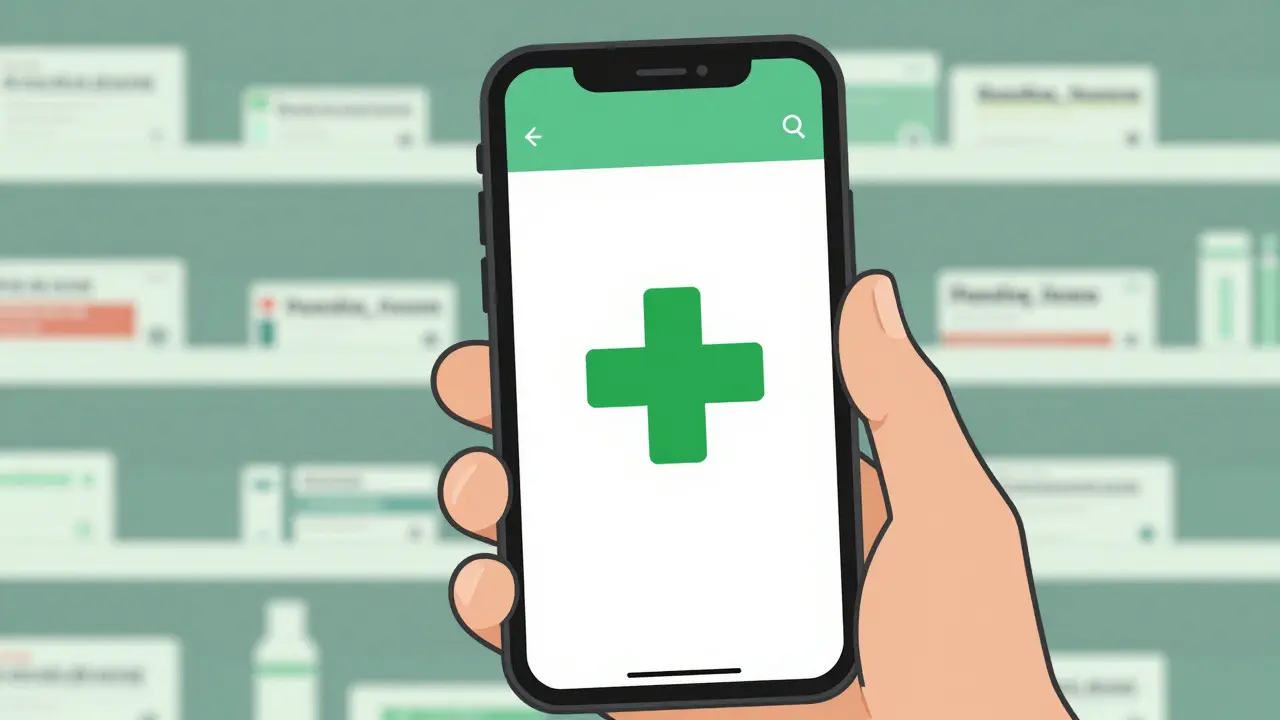 Téléphone affichant une ordonnance numérique et un logo pharmacie certifié