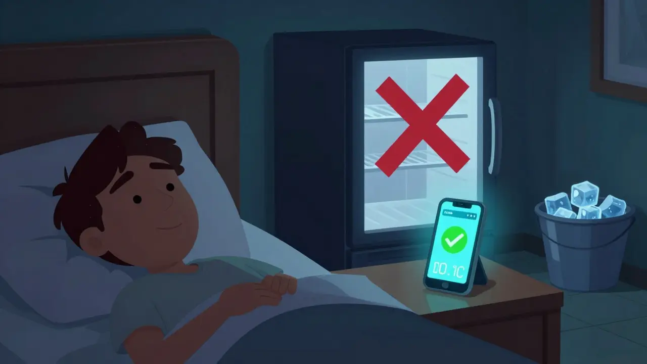 Voyageur détendu en hôtel surveillant la température via smartphone