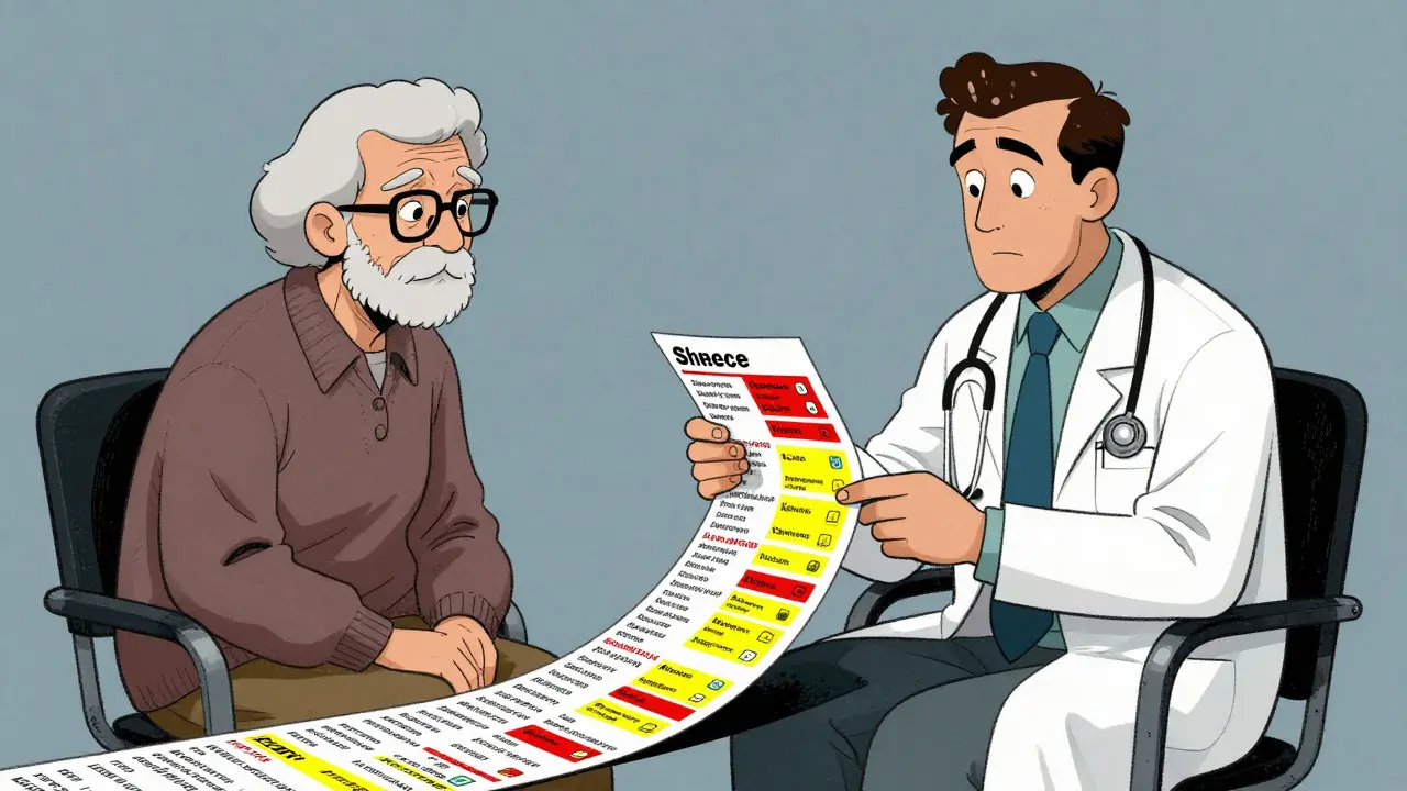 Doctor reviewing long medication list with patient