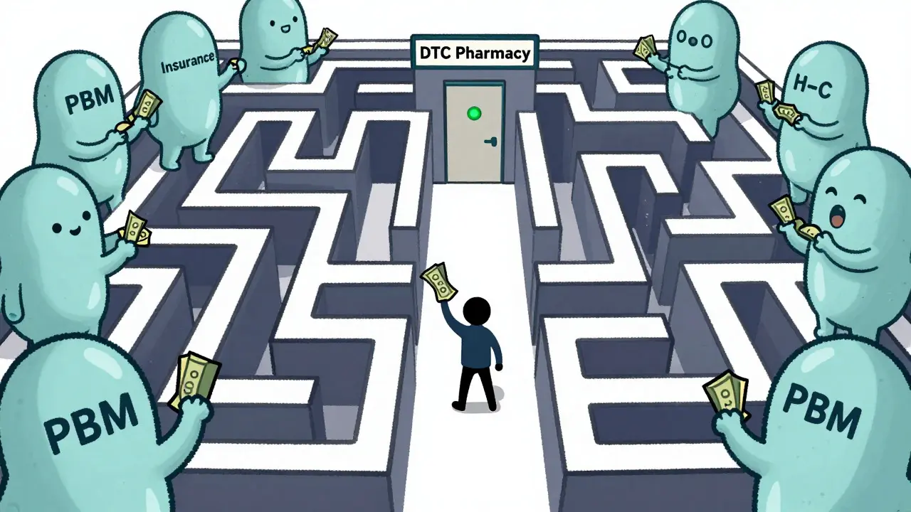Personnage naviguant dans le labyrinthe complexe du système de santé