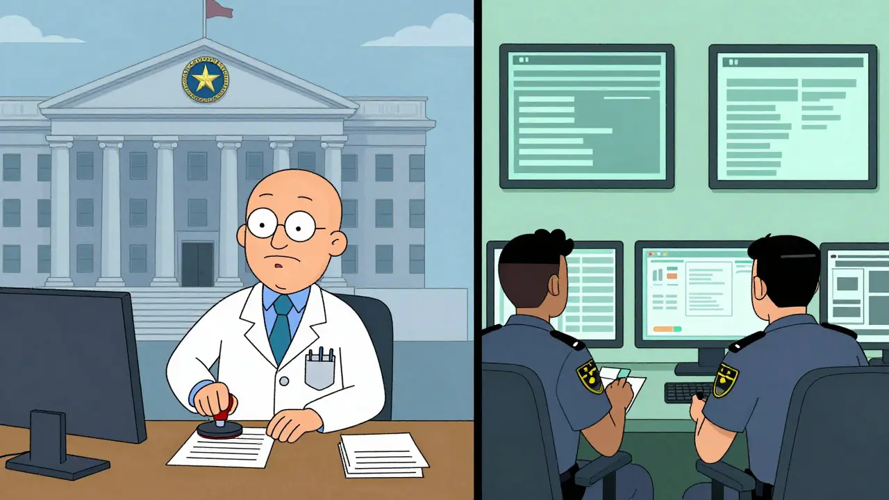 Illustration de la double supervision fédérale et étatique sur les pharmacies