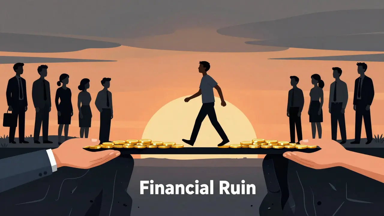 Patient traversant un pont de soutien vers le soulagement financier